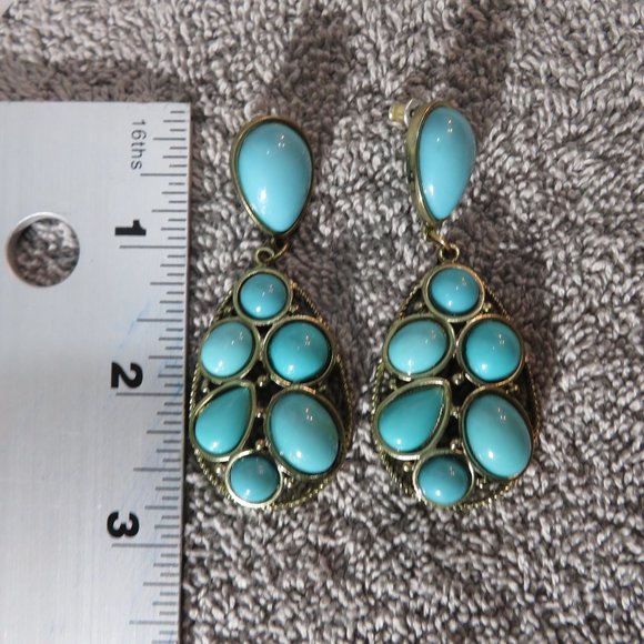 Turtle shell drop turquoise earrings - Picture 5 of 5